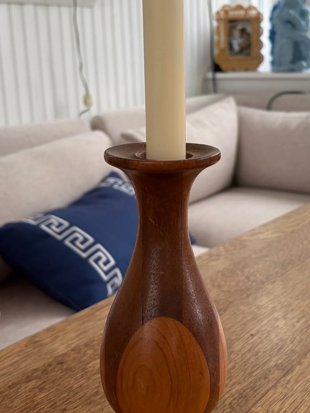 Source Unknown Two-Tone Wooden Candle Holder in Brown